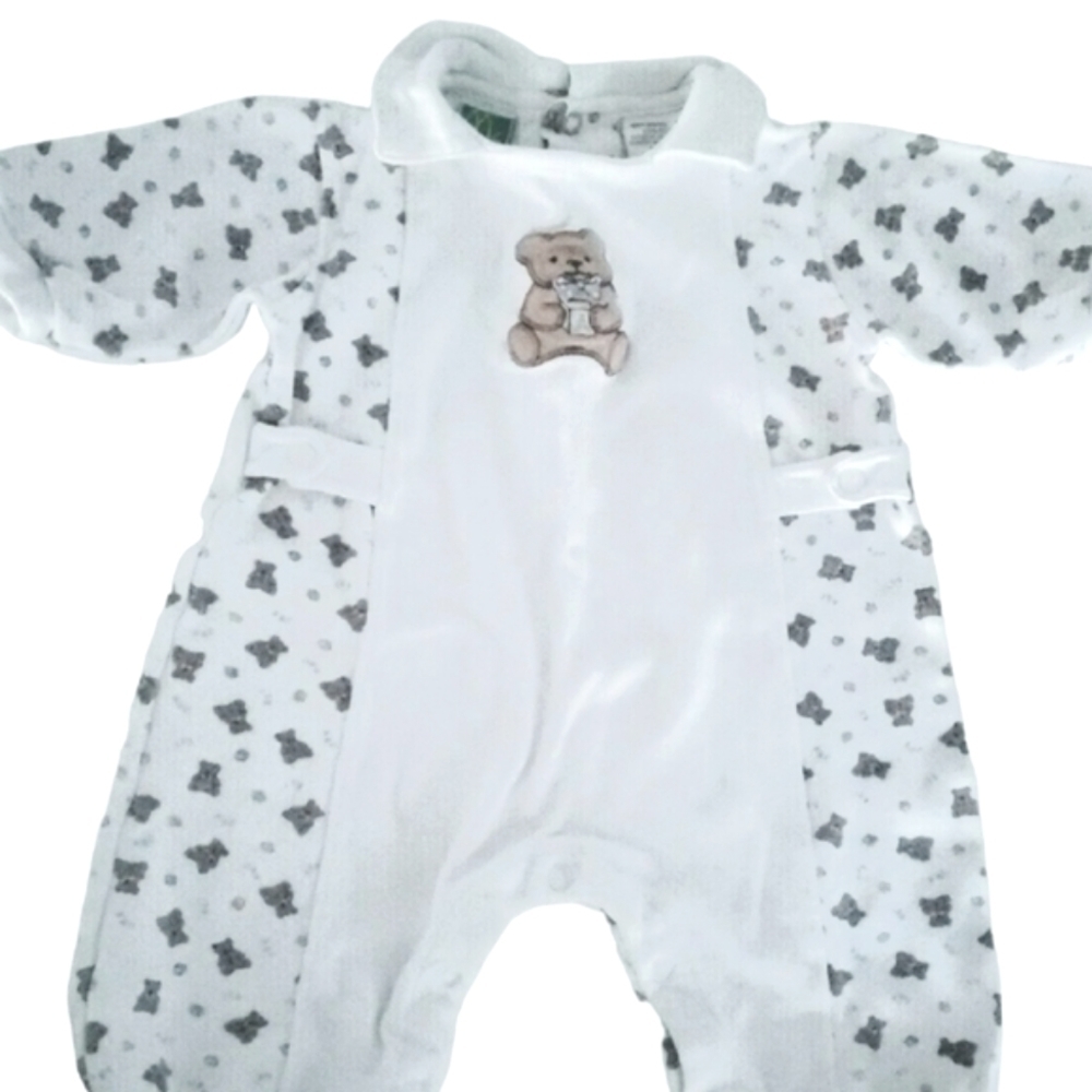 Vintage McBaby One-piece Jumpsuit White Teddy Bear Long-sleeve 0-3 Months